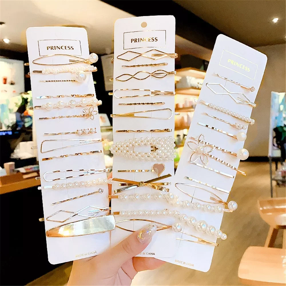 

Набор корейских простых металлических заколок для волос для женщин, геометрические ромбовидные золотые и серебряные аксессуары для волос, ...