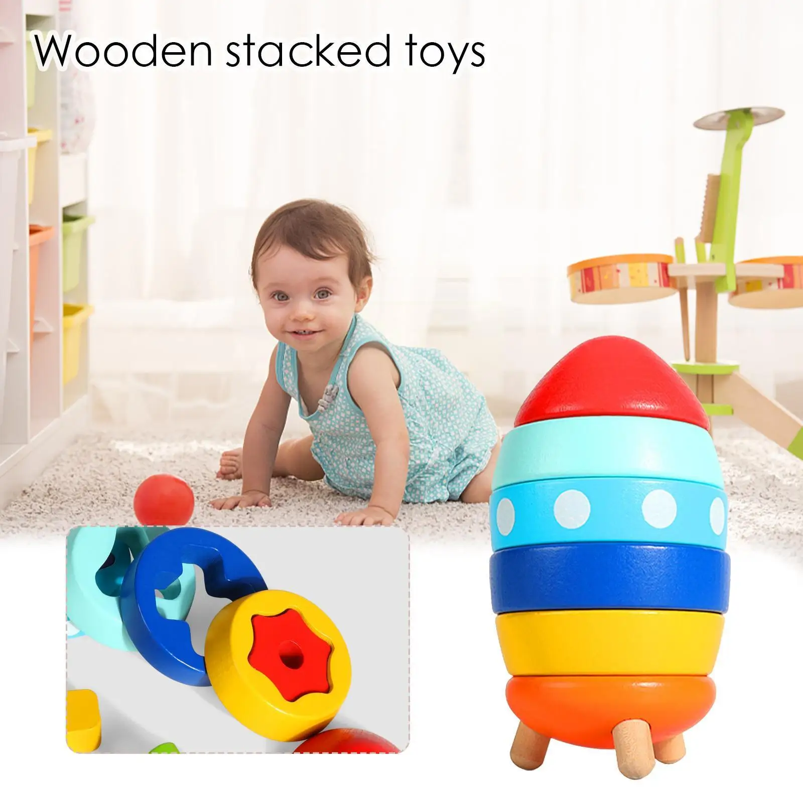 

Montessori Wooden Rockets Sorting Stacking Toys For 1-14 Year Old Boy Girl Educational Learning Puzzles Birthday Christmas C4w3