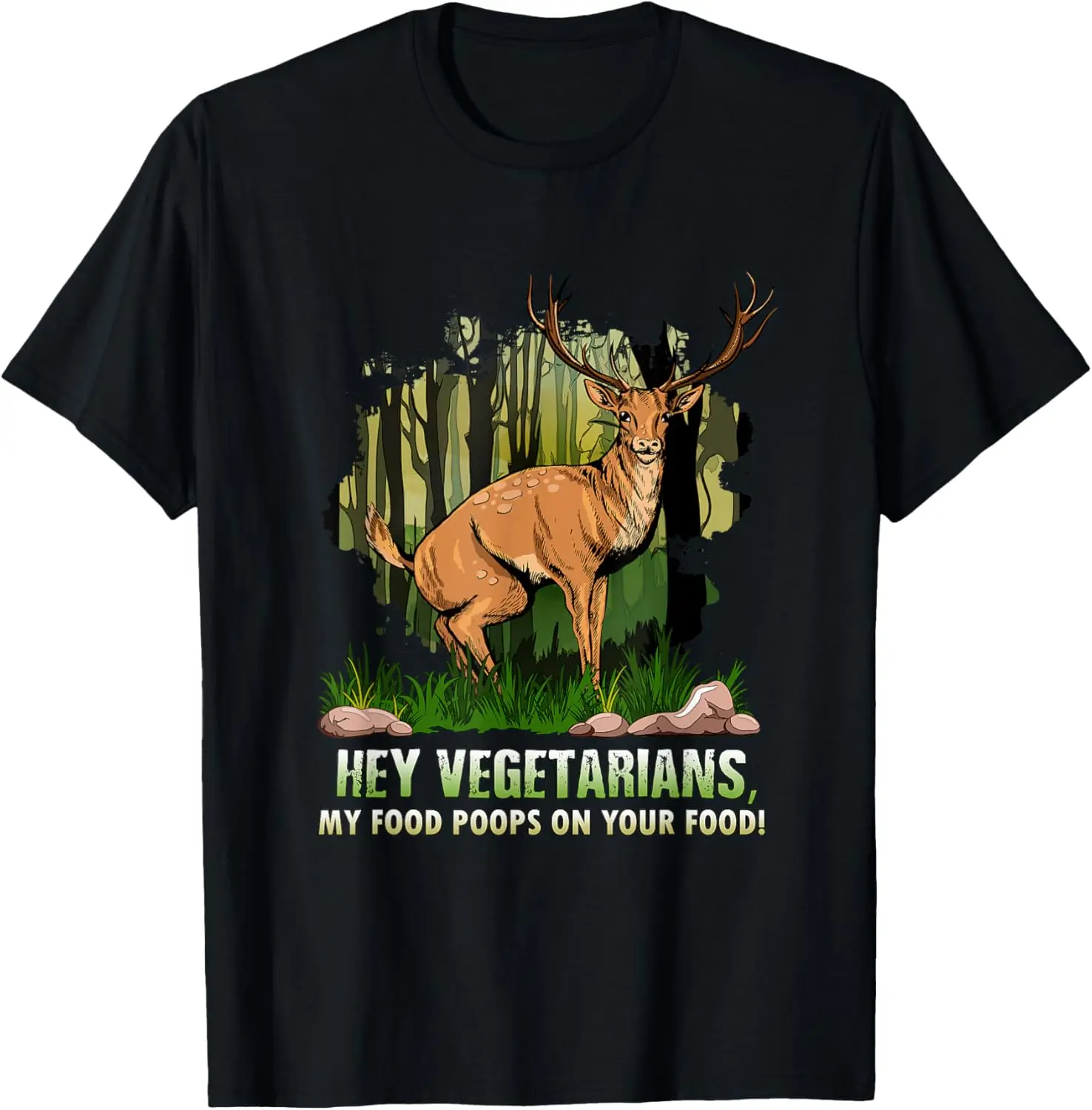 Эй Вегетарианты Мои продувки на вашей еде Забавная рубашка с оленем Футболка