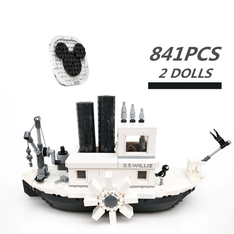 

841PCS Disney Mickey Steamboat Movie Ship Willie Fit 21317 Building Block Bricks Toy Children Gift Model Kid Christmas Birthday