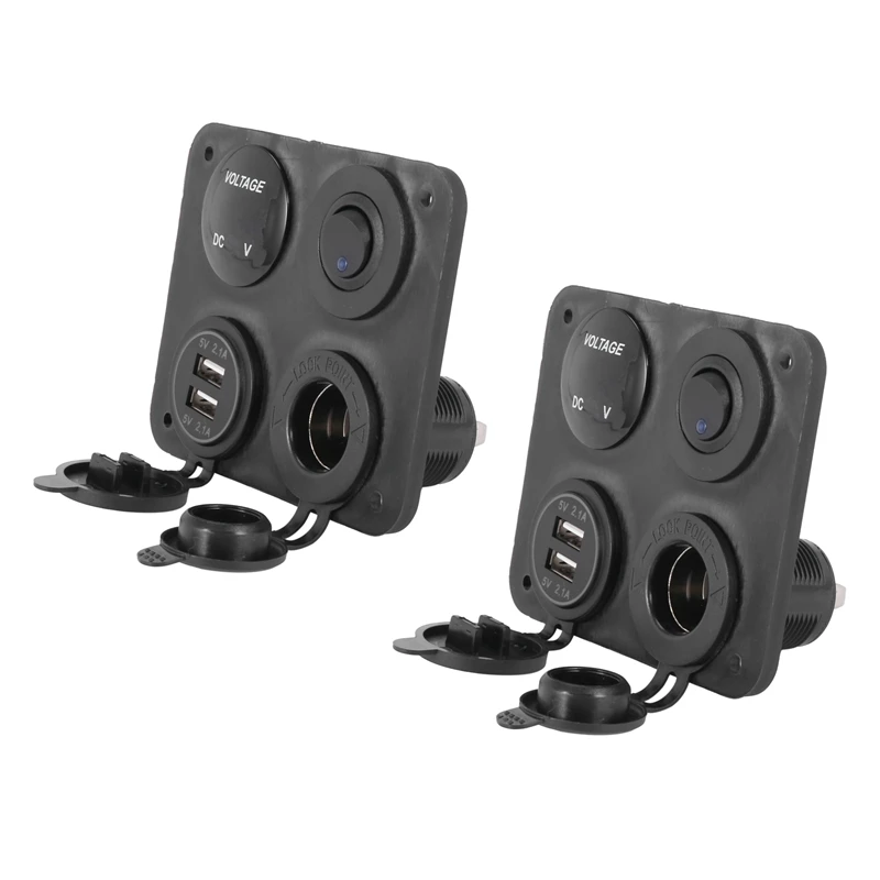 

2X 4-функциональная панель с двойным USB-зарядным устройством, зеленая фоторозетка 12 В, переключатель включения/выключения