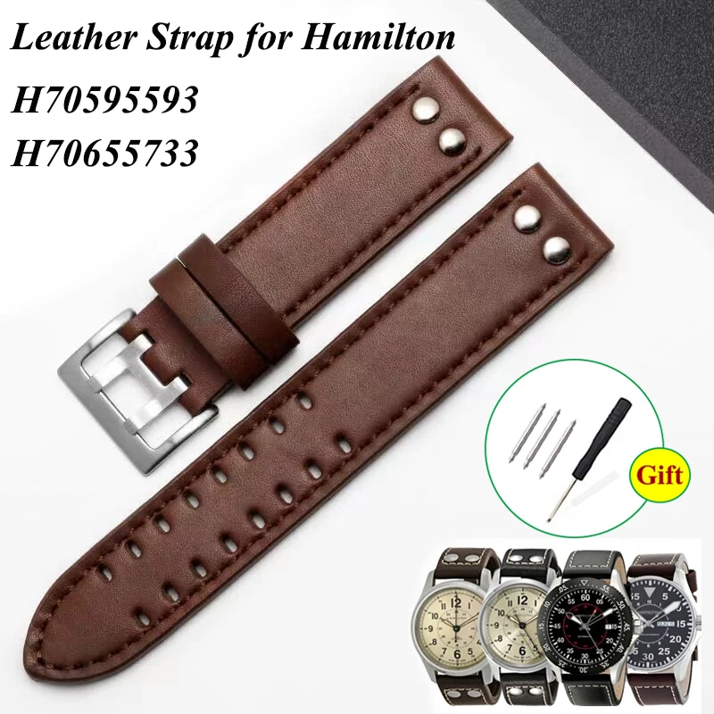 

Retro Genuine Leather Watch Band for Hamilton H70595593 H70655733 Field Series 20mm 22mm Double Pin Buckle Bracelet Strap