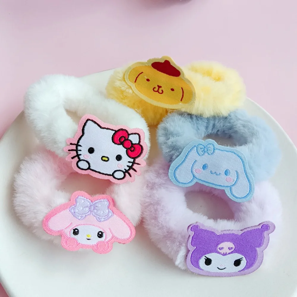 

Kawaii Sanrio Hello Kitty Cinnamoroll Kuromi Plush Hair Band Elastic Hair Ties Girls Anime Ponytail Holder Hair Rope Accessories