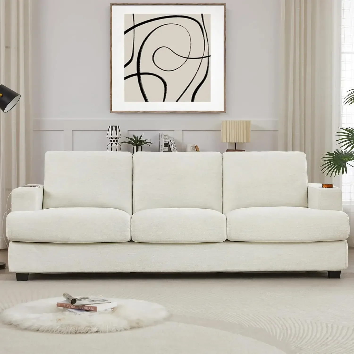 Диваны 89 дюймов. Удобный диван. Современный 3-местный диван с USB-портами для