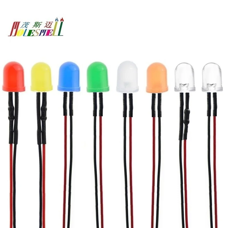 

100pcs 10mm 3V DC Round Top Diffused/Water Clear LED Set Pre-Wired Red Yellow Blue Green White Orange Purple Pink Warm White RGB