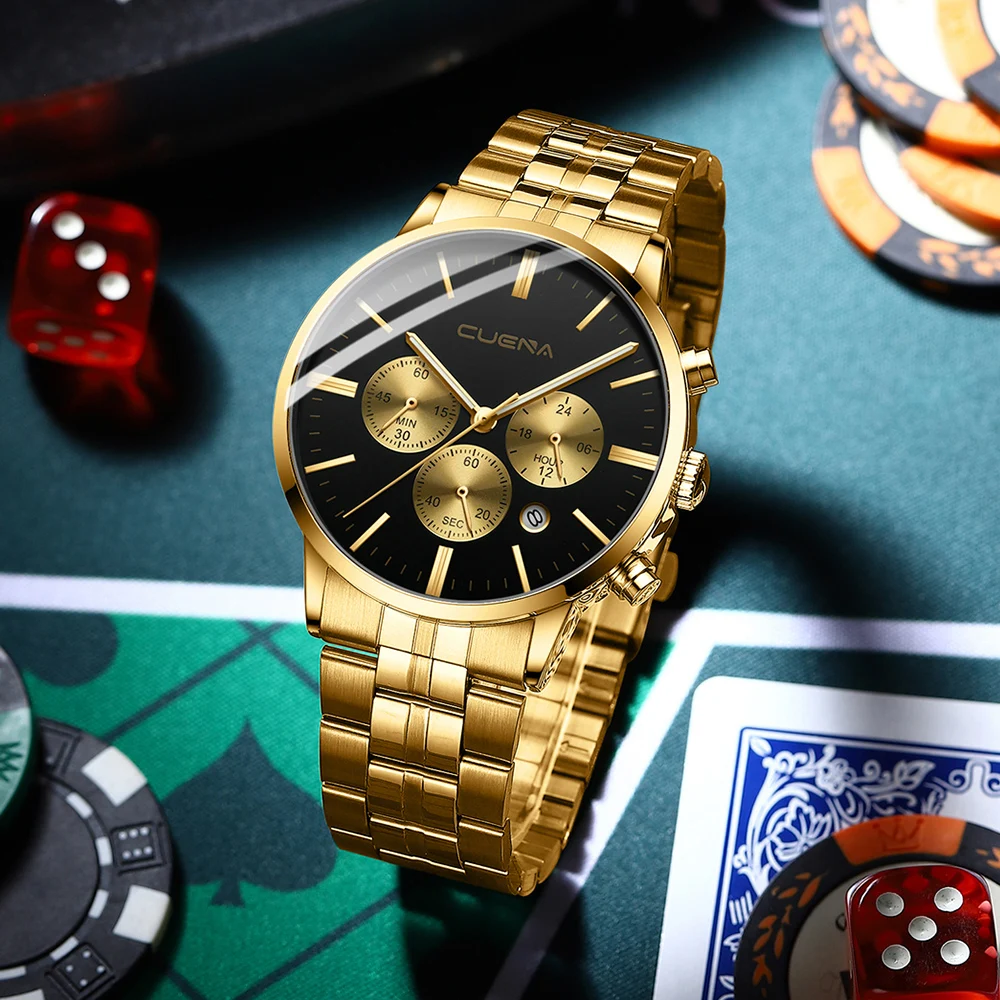 Часы CUENA мужские спортивные из нержавеющей стали брендовые водонепроницаемые