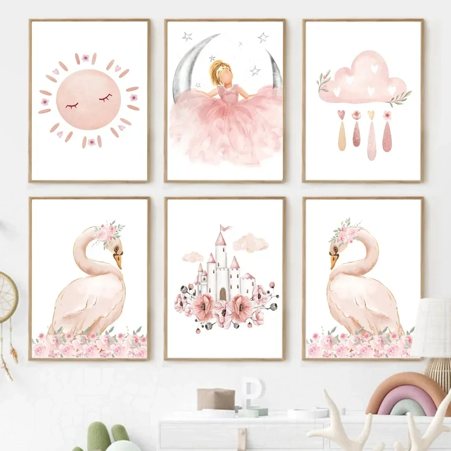 Картина на холсте &quotРозовая девушка замок Лебедь&quot