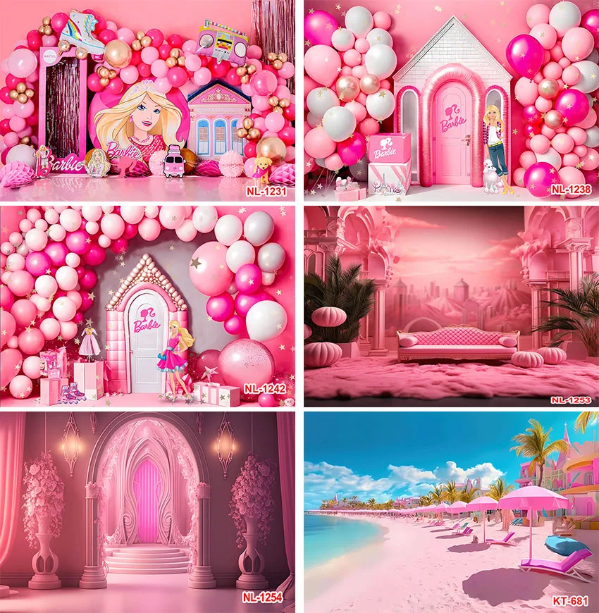 Фон для детской фотосъемки с изображением Барби, побережья и деревьев
