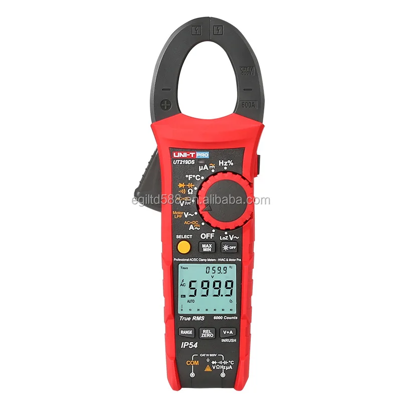 

UNI-T UT219DS True RMS Professional Clamp Meter; IP54 dust/waterproof Digital Ammeter, LoZ Voltage Measurement