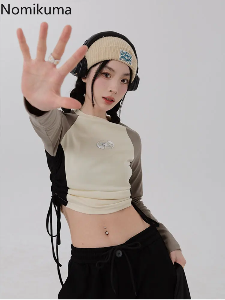 

Женская Винтажная футболка с длинным рукавом, контрастных цветов