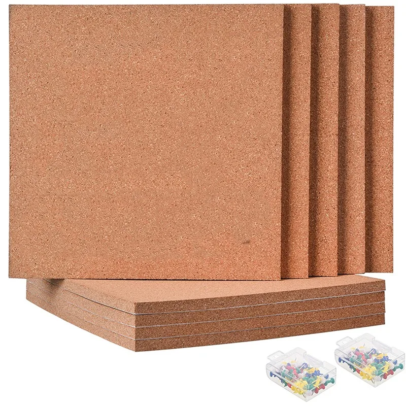 Cork Board 1.27Cm Thick Square Bulletin Board Cork Tile With 100 Promotional Mini Walls,5-Piece Self-Adhesive Cork Board