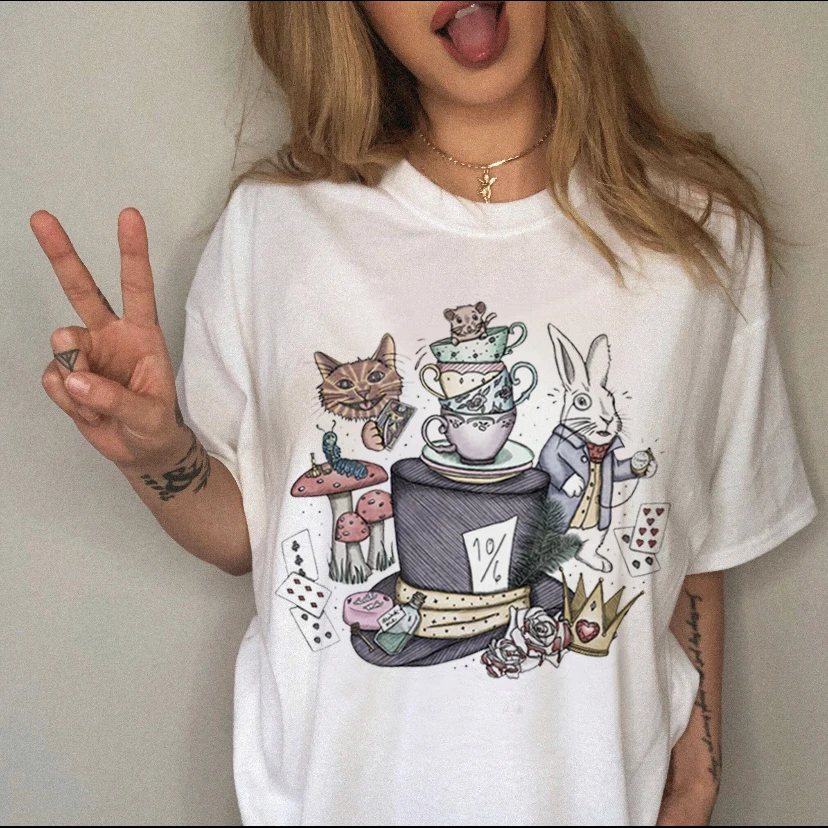 

Женская рождественская Футболка Harajuku с круглым вырезом и принтом с мультяшными буквами, модная повседневная свободная футболка с коротким ...