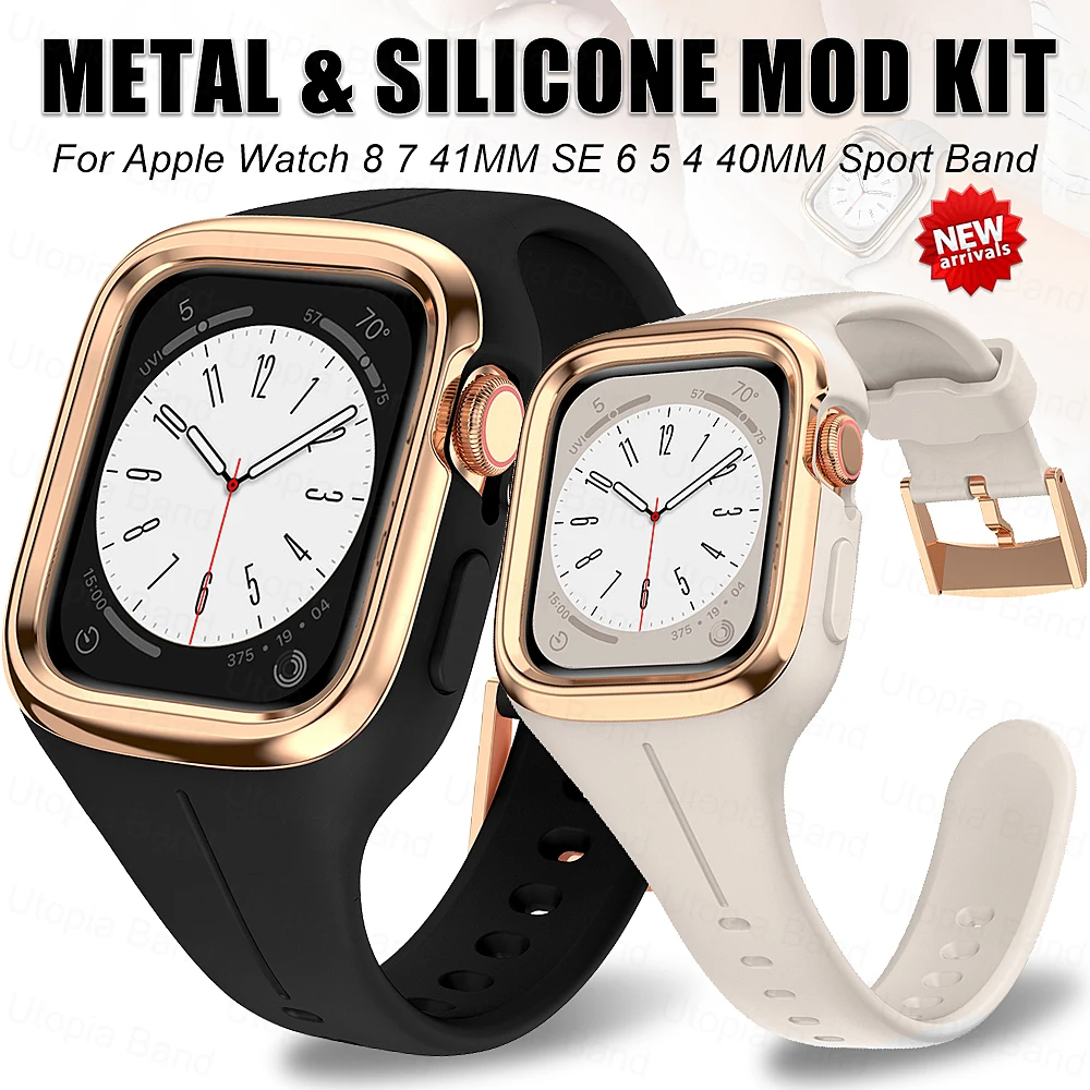 

Silicone Strap Mod Kit For Apple Watch 8 7 SE 6 5 4 Metal Frame Protective Case For iWatch Series 41mm 40mm Woman Sport Bracelet