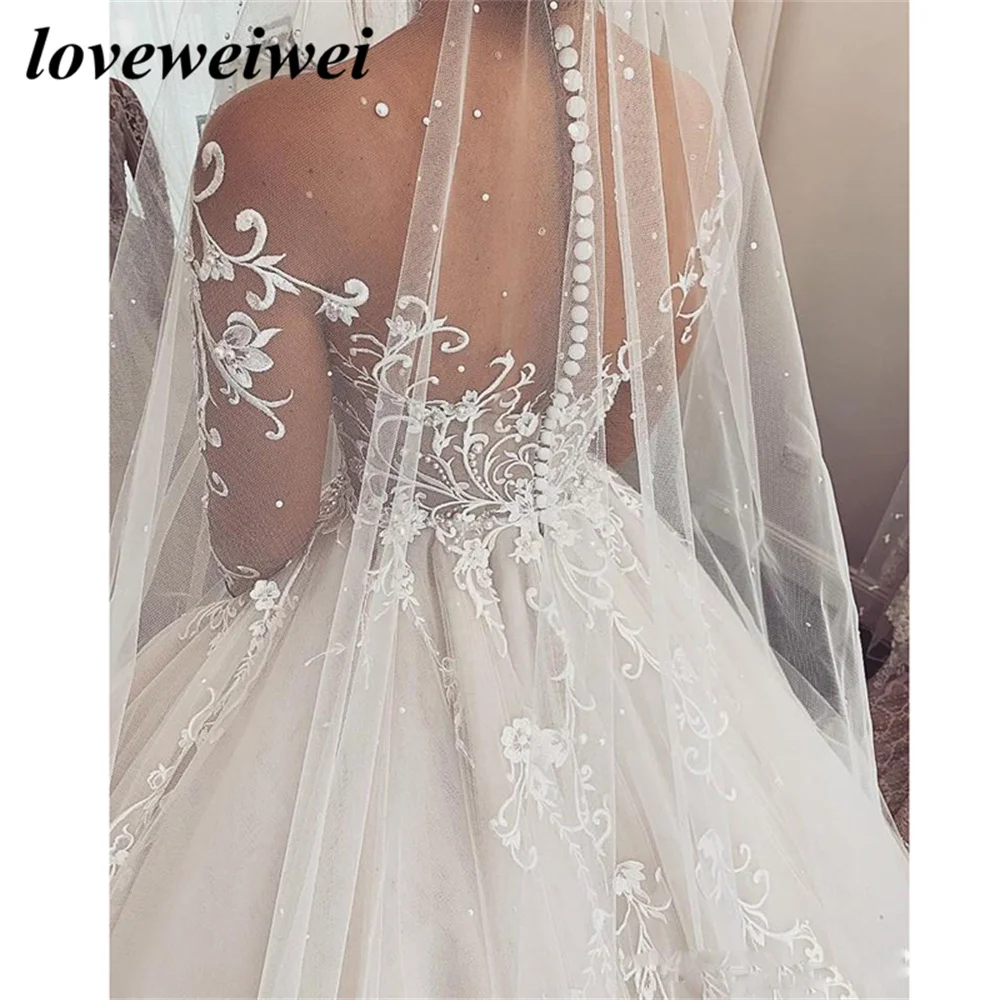 Фото Очаровательное кружевное свадебное платье Loveweiwei Robe De Mariee, прозрачное свадебное платье с длинными рукавами, индивидуальное изготовление, иллюзия, трапециевидные свадебные платья №3