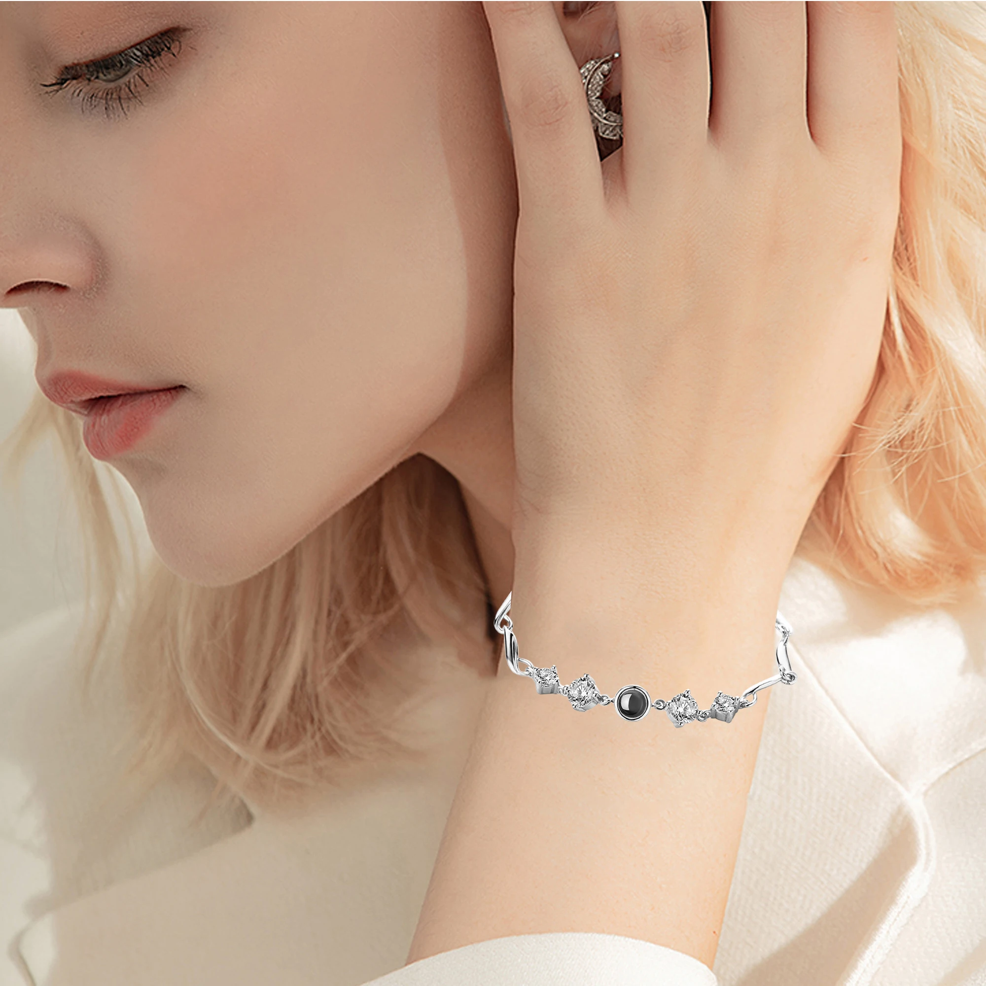 Custom photo Projection Bracelet Jewelry with Silver/Rose Gold Color Personalized Couple Bangles Gift Jewelry for Men Women