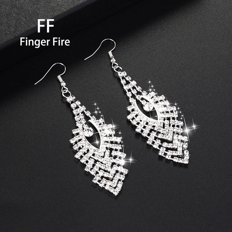 

Luxury Fashion Alloy Silver Plated Earrings Bridal Engagement Banquet Exquisite Jewelry Wholesale