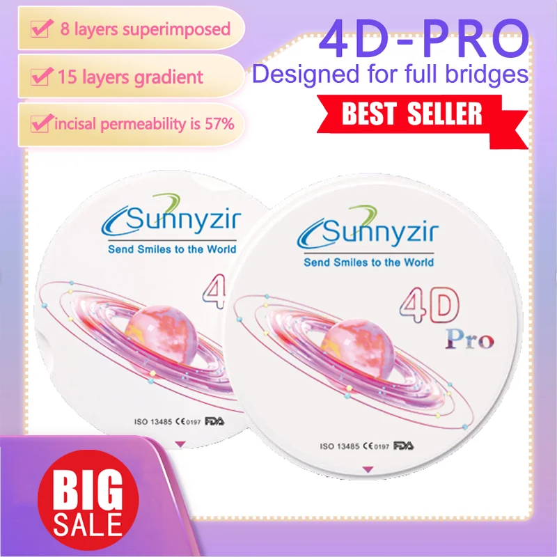 Sunnyzir Zirconia Dental Block Multilayer 4D Pro Blocks CADCAM False Teeth For Dental Lab Huge zirconia Disc