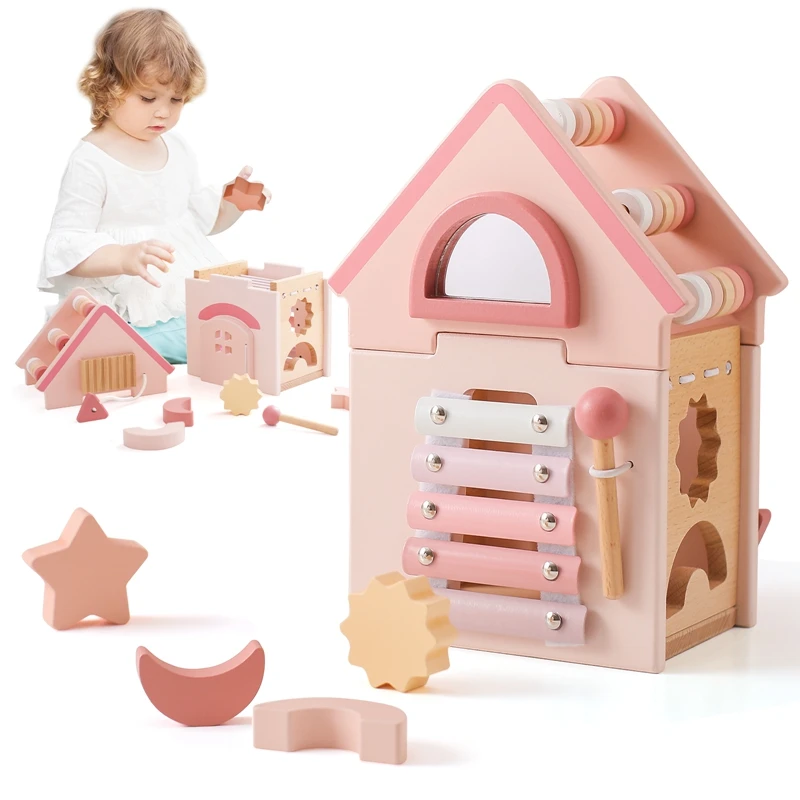 Детская деревянная игрушка Монтессори в форме розового замка детская