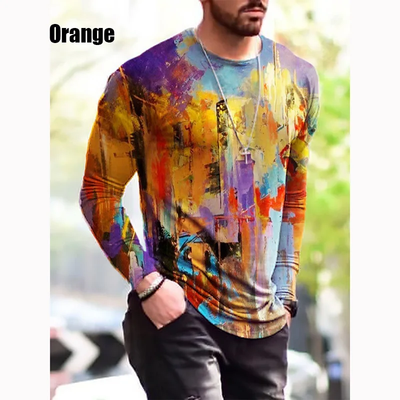 

Vintage Men's T Shirts 3D Printed Painting Long Sleeves Top Loose Oversized Tee Hip Hop O-neck Cotton T-shirts Mens Clothing Y2k