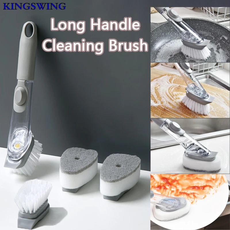 

Щетка для мытья посуды с длинной ручкой, кухонные инструменты для чистки, дозатор жидкого мыла, набор для чистки, щетка, губка для мытья посуды, салфетка для мытья посуды