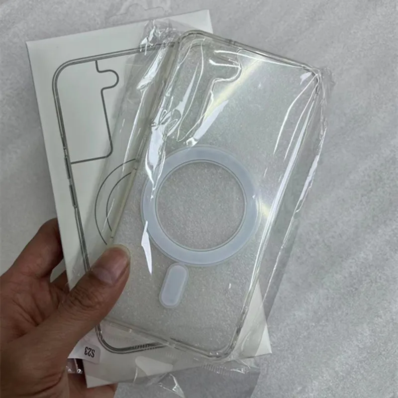 

For MagSafe Crystal Transparent Magnetic Wireless Charging Phone Case For Samsung S22 S23 Ultra S21 Plus Shockproof Back Cover