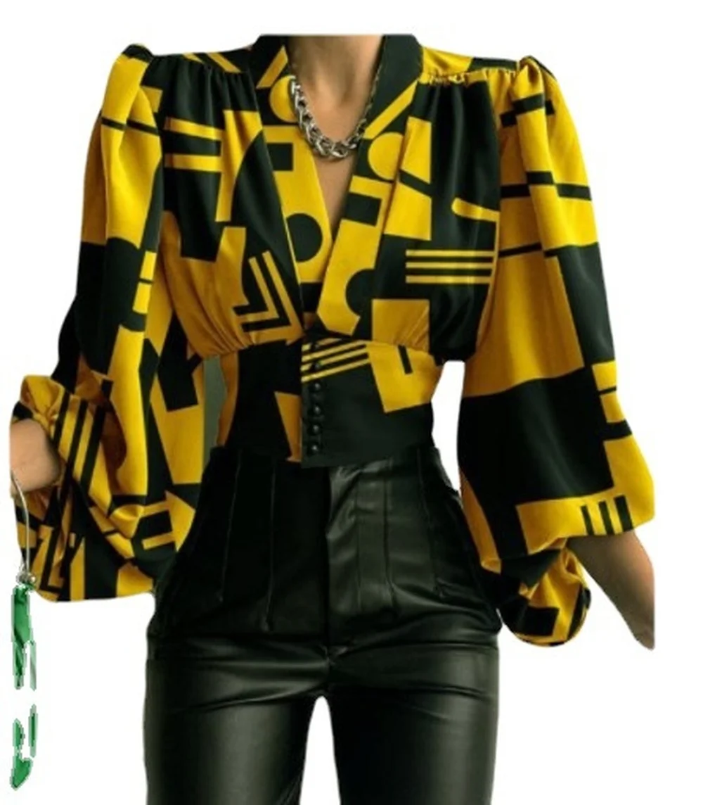 Весенняя женская рубашка с фонариком и длинными рукавами повседневная