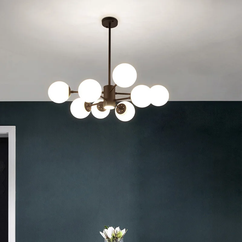 Продажа Люстра со стеклянным шаром, Подвесная лампа черного цвета в стиле арт-деко для дома, столовой, спальни, ресторана, бара Купить Люстра со стеклянным шаром, Подвесная лампа черного цвета в стиле арт-деко для дома, столовой, спальни, ресторана, бара