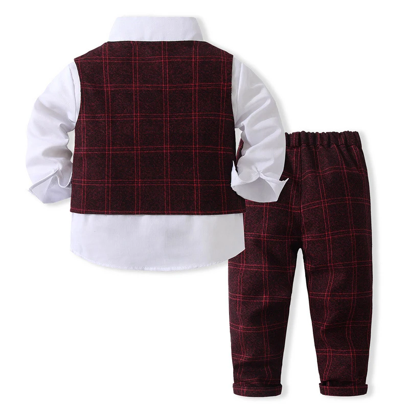 Autumn Baby Boys Formal Suits Clothes Gentleman Long Sleeve Shirt Tie Vest Trousers 5Pcs Set Kids Birthday Wedding Party Dress |