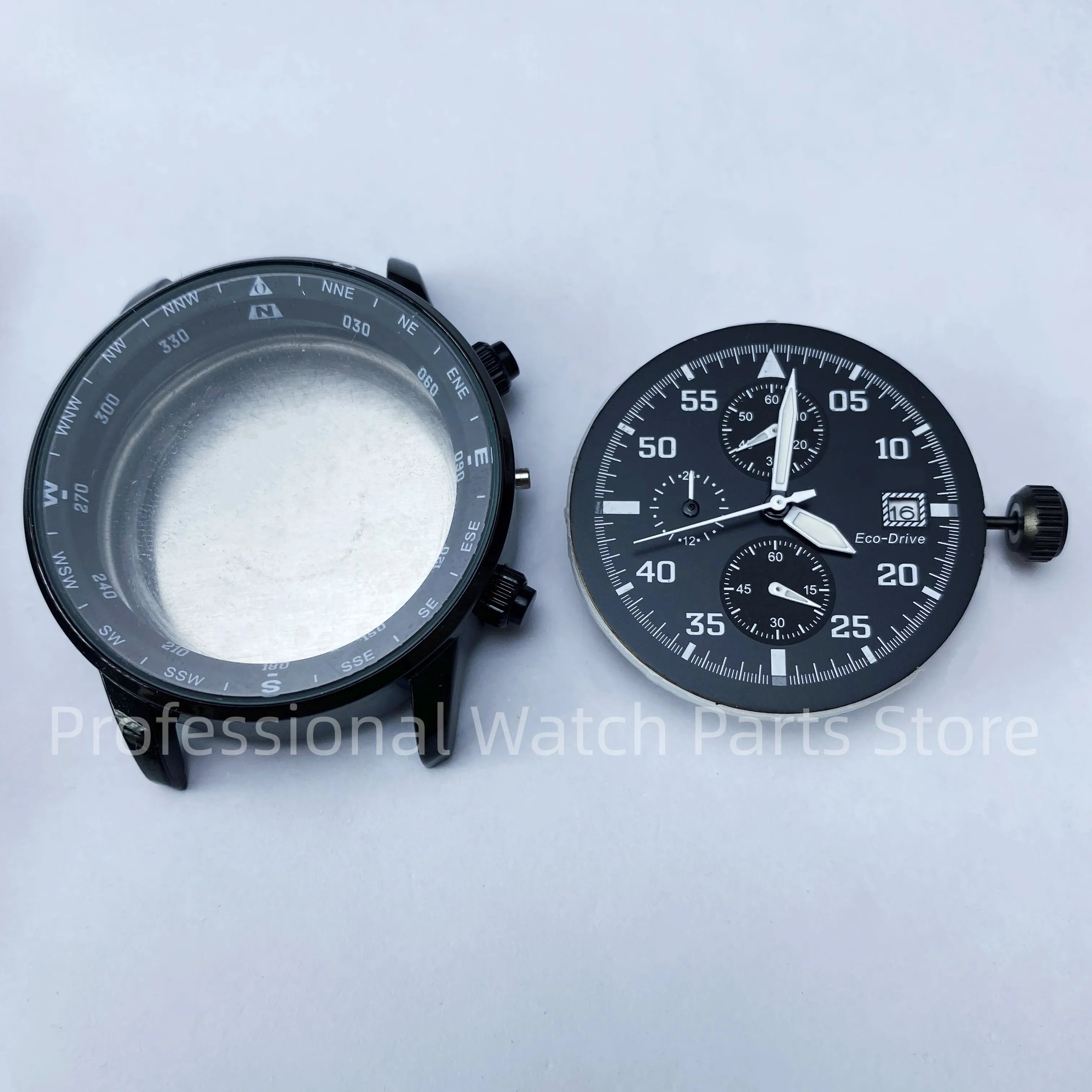 44mm Watch Accessories Set Case+Dial+Hands+Crown+Stainless Steel Strap with Complimentary Quartz Movement Set Calendar Window