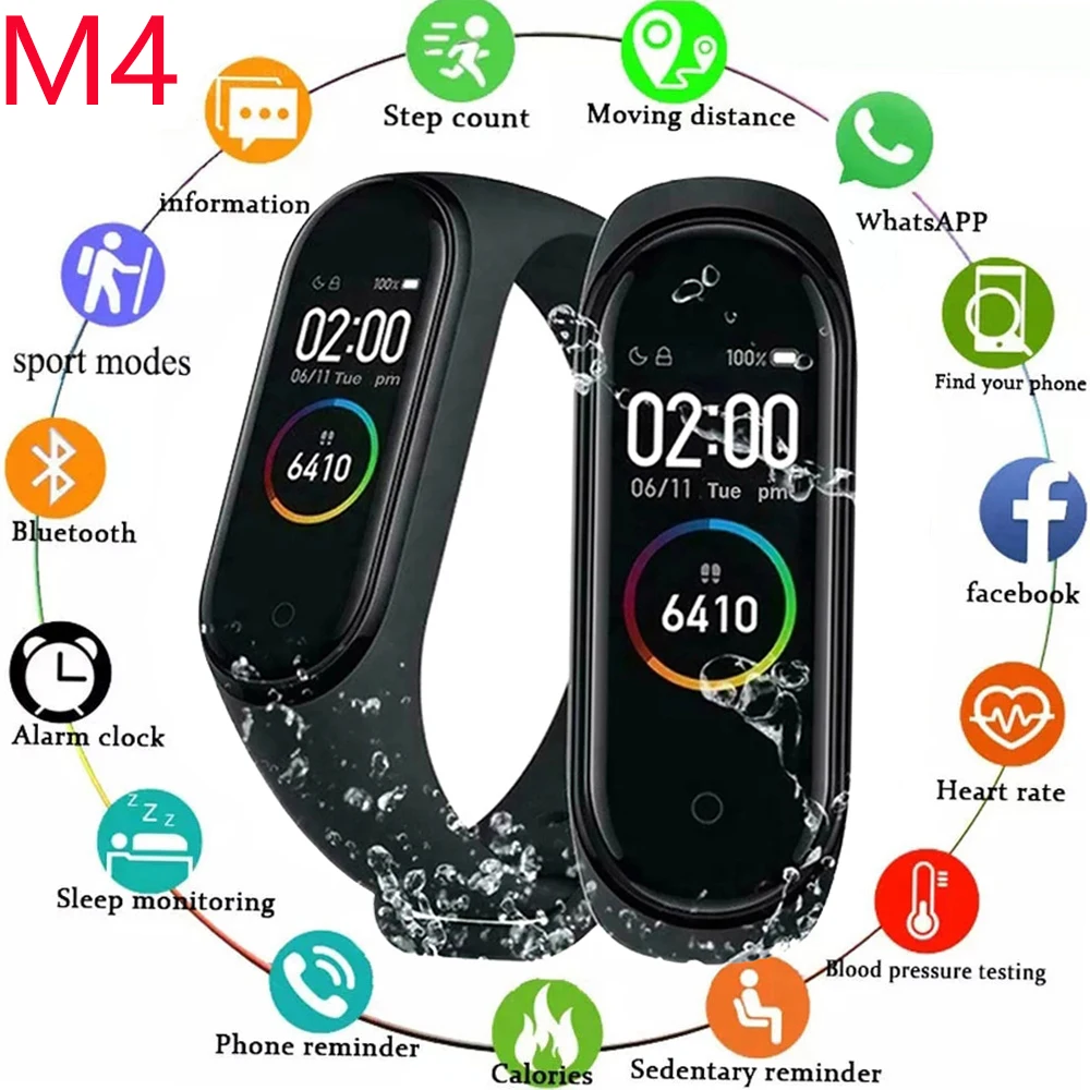 

New M4 Smartwatch Men Women Sport Tracking clock Blood Pressure Heart Rate Monitor Fitness Smart Band for smartphone pk M6 M5 M7
