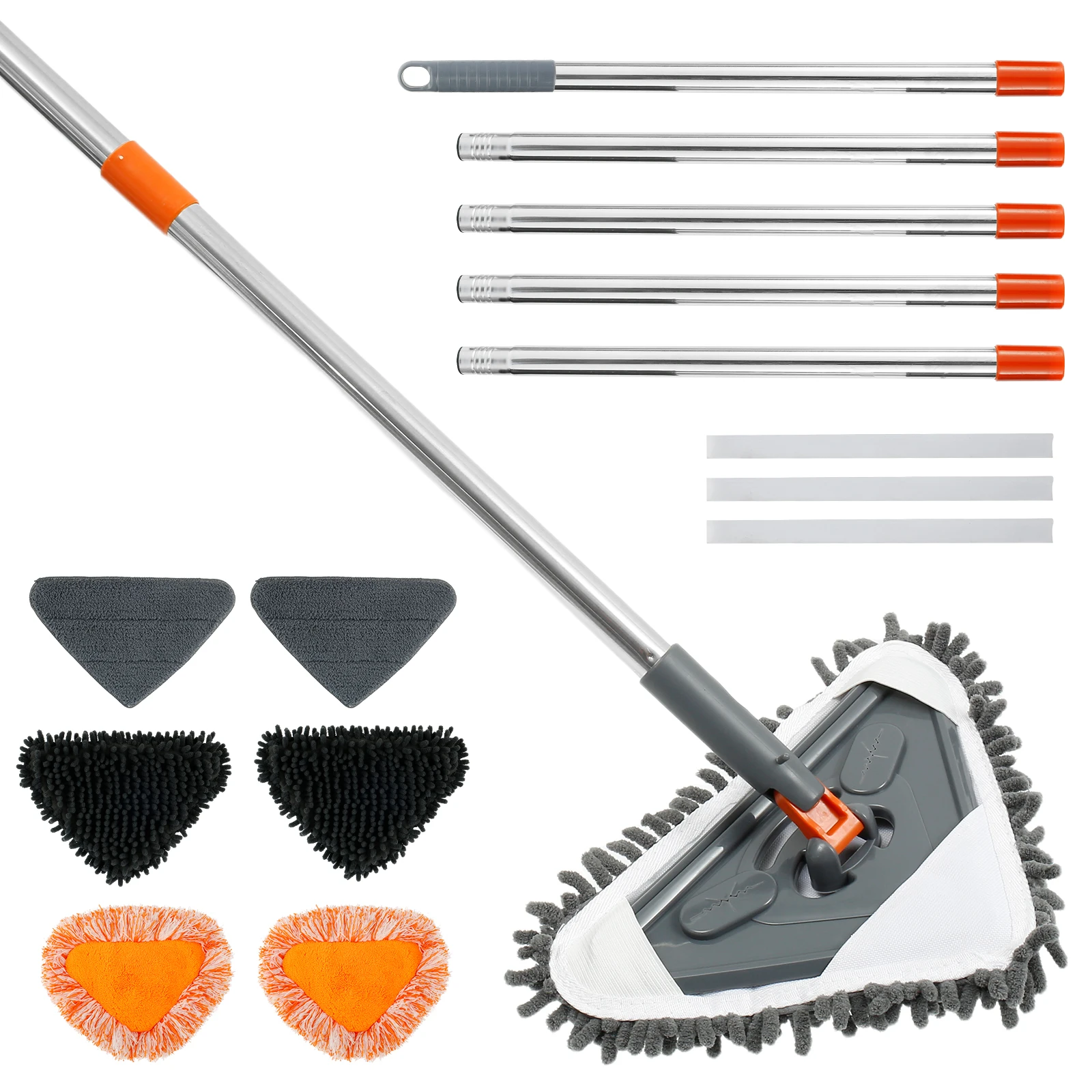 

Новинка, Швабра для мытья стен, 85 дюймов, с ручкой, регулируемая, с 6 сменными швабрами, вращающаяся на 360 ° потолочная пыль