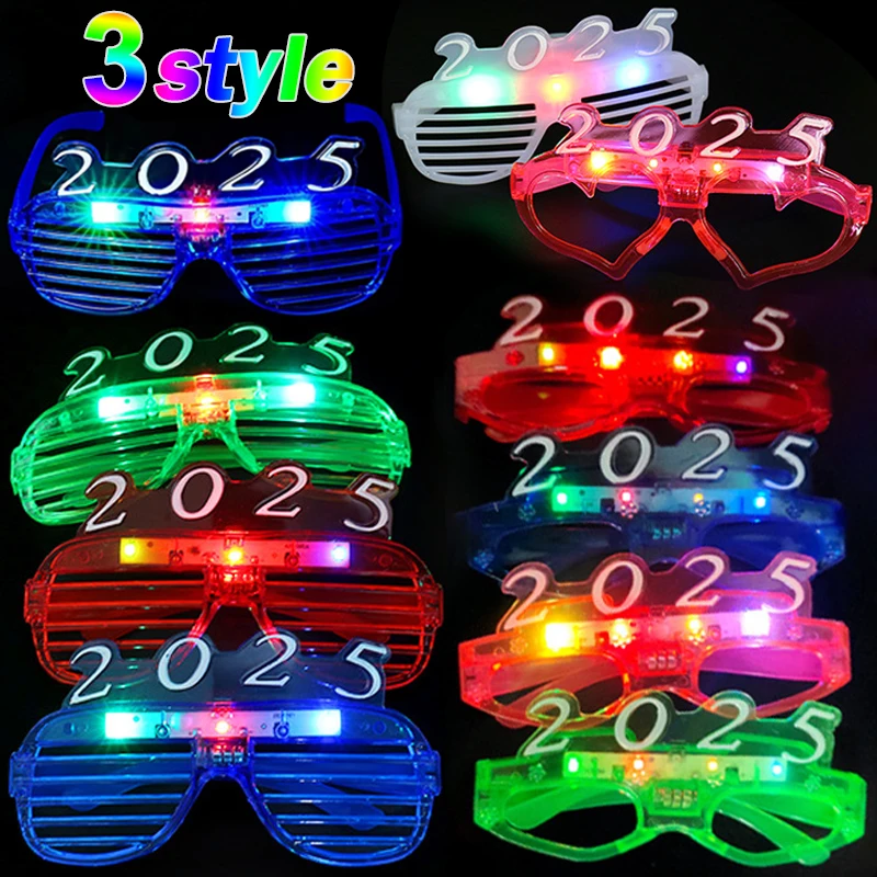 3 SZTUK Świecące okulary LED 2025 neonowe Migające Zabawki Dzieci Dorośli Ślub Boże Narodzenie Impreza Karnawał Rekwizyty