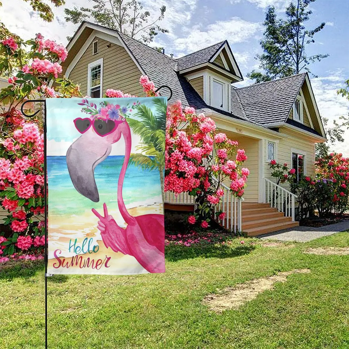 

Texupday Hello Summer Flamingo With Sunglasses Garden Flag Garden Flag,Double-Sided Flag