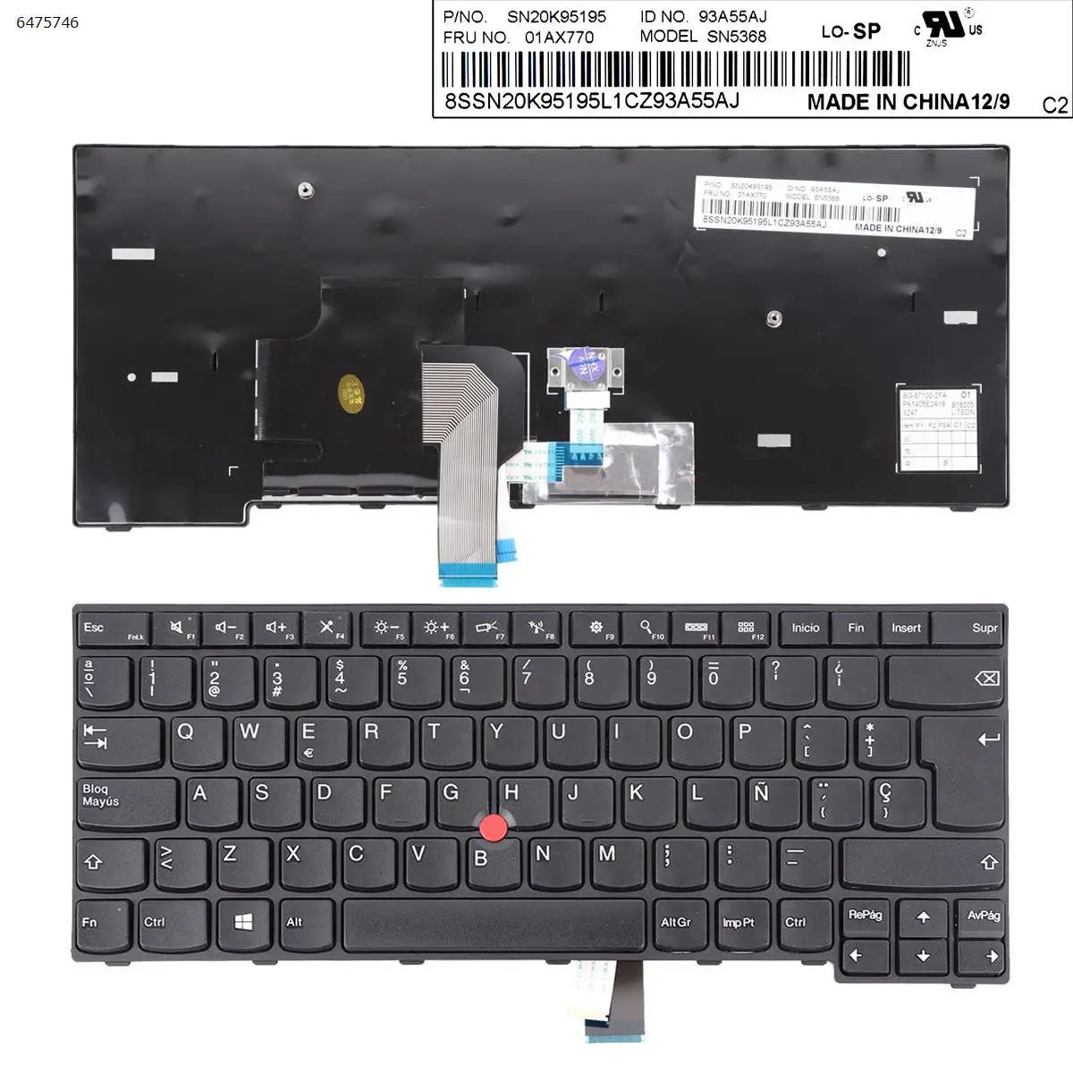 

SP Laptop Keyboard for Thinkpad E450 E455 E450C E460 E465 FRAME BLACK With Point with Foil