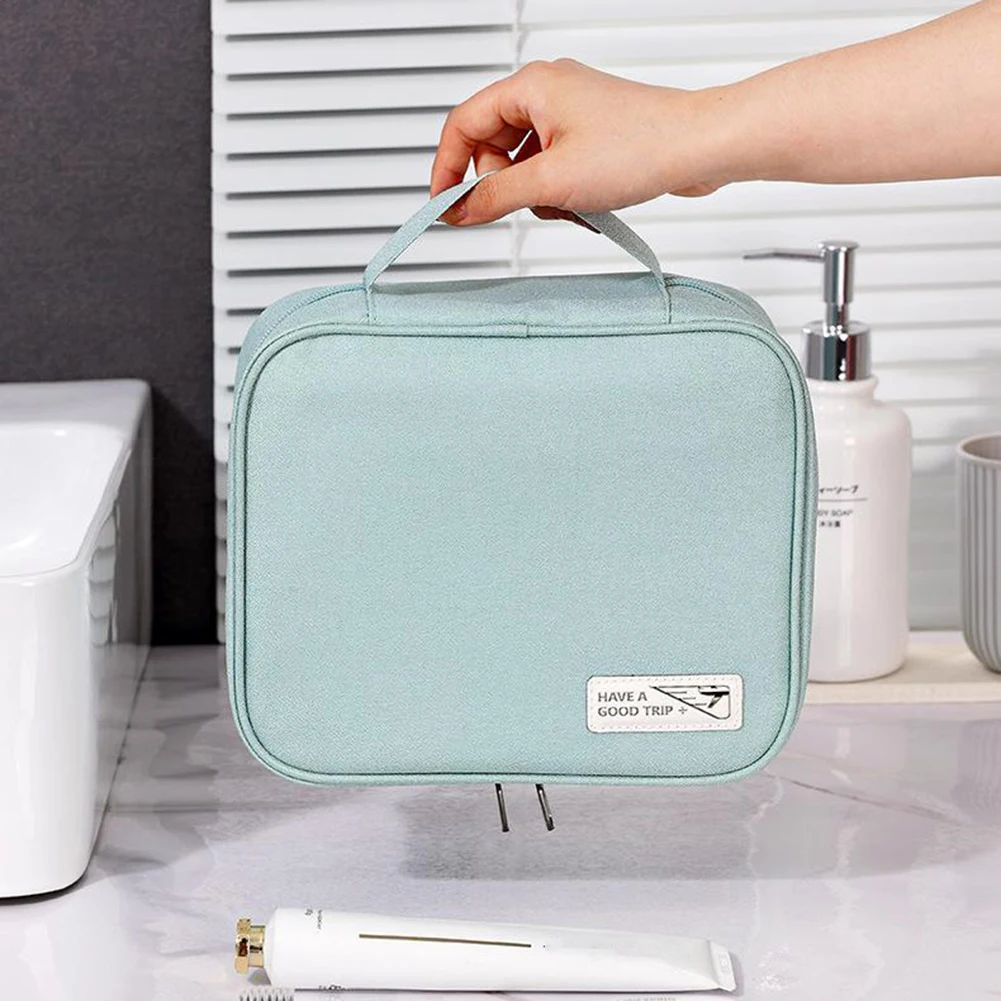

Portable Plain Color Toiletry Bag With Handle Large Capacity Lightweight Wash Bag For Home Hotel Makeup