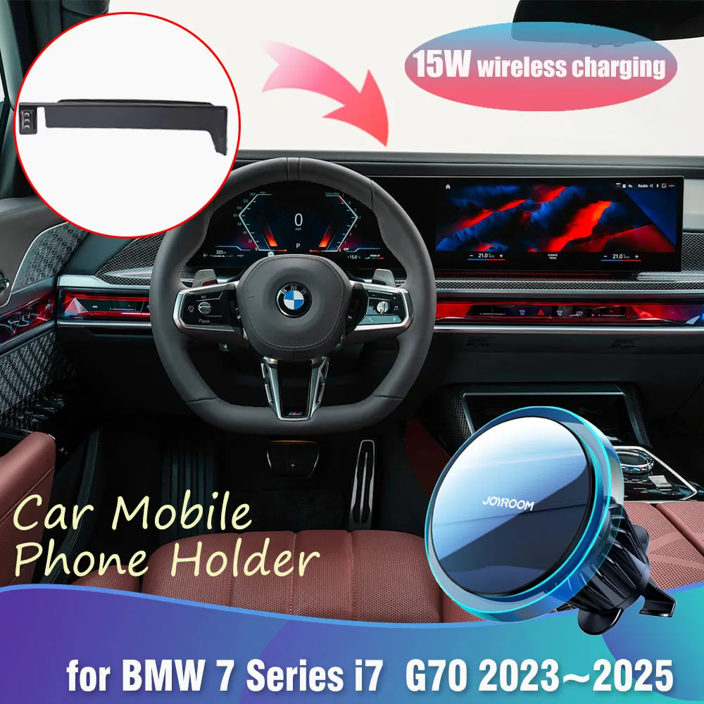 

Магнитный держатель для BMW 7 серии i7 G70 740d 2023 ~ 2025, беспроводная Быстрая зарядка с подсветкой, аксессуары для iPhone