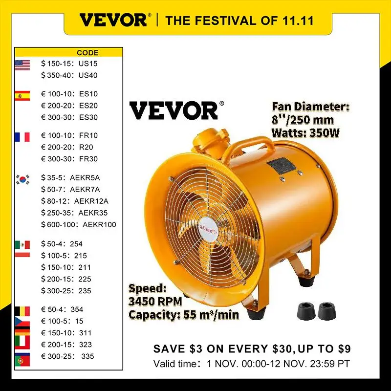 

VEVOR 10Inch Explosion Proof Fan Atex Certified Ventilator 350W 3450RPM for Ventilation in Office Oil Industry Chemical Industry