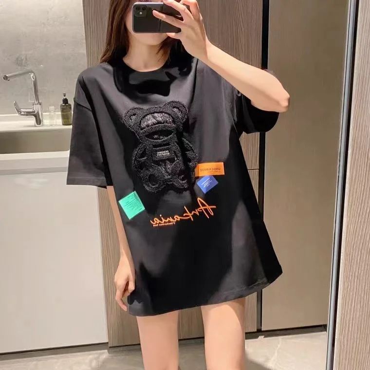 

ADER New bear embroidery patch printed Korean T-shirts for men and women