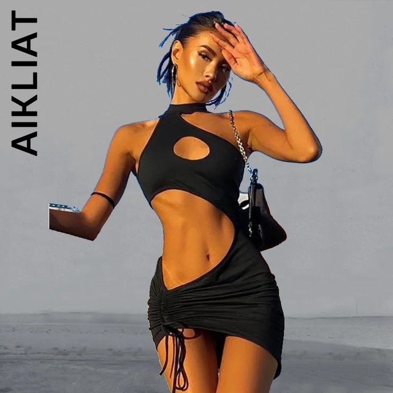 

Платье Aikliat, женское модное облегающее мини-платье с асимметричным вырезом, Клубное шикарное платье, женская одежда