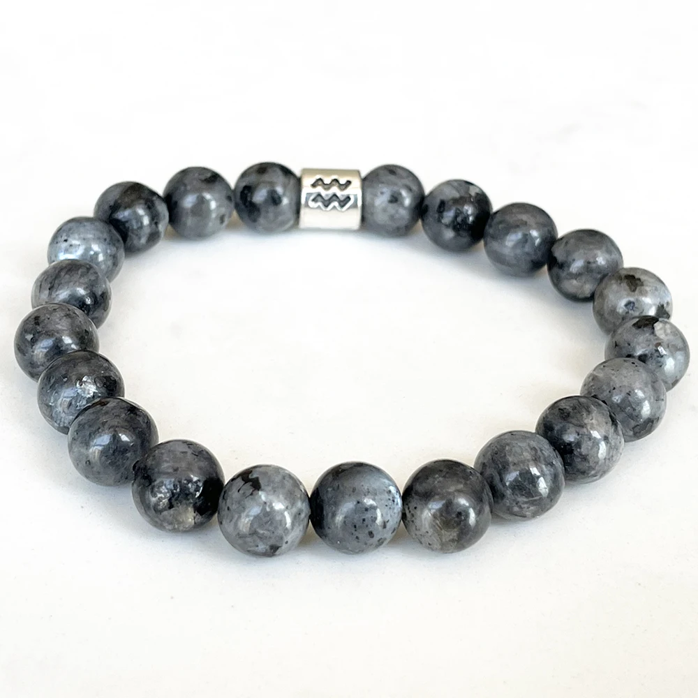 Ruberthen женский модный браслет со знаком зодиака Водолей 8 мм серый ларвикит