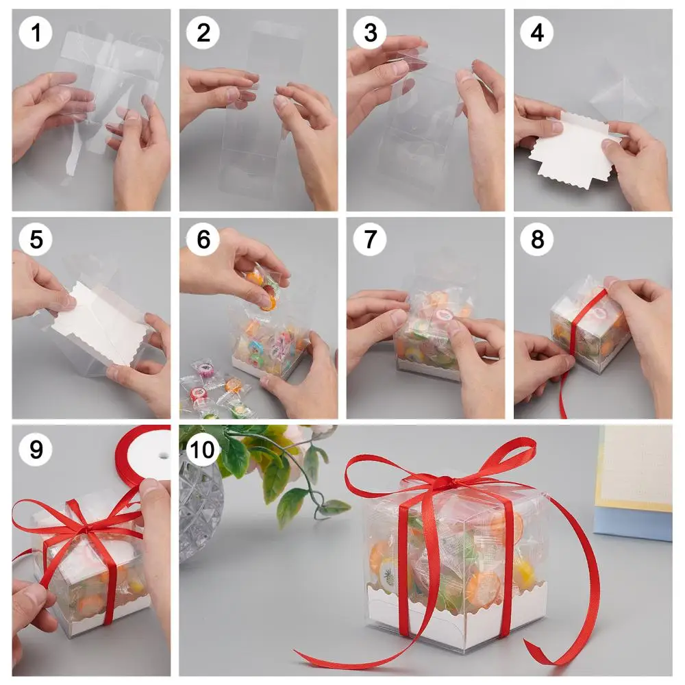 1Set Plastic Clear Foldable PVC Box with Paper Pedestal Jewelry Storage Display Organizer Wedding Party Favors Gifts Packaging