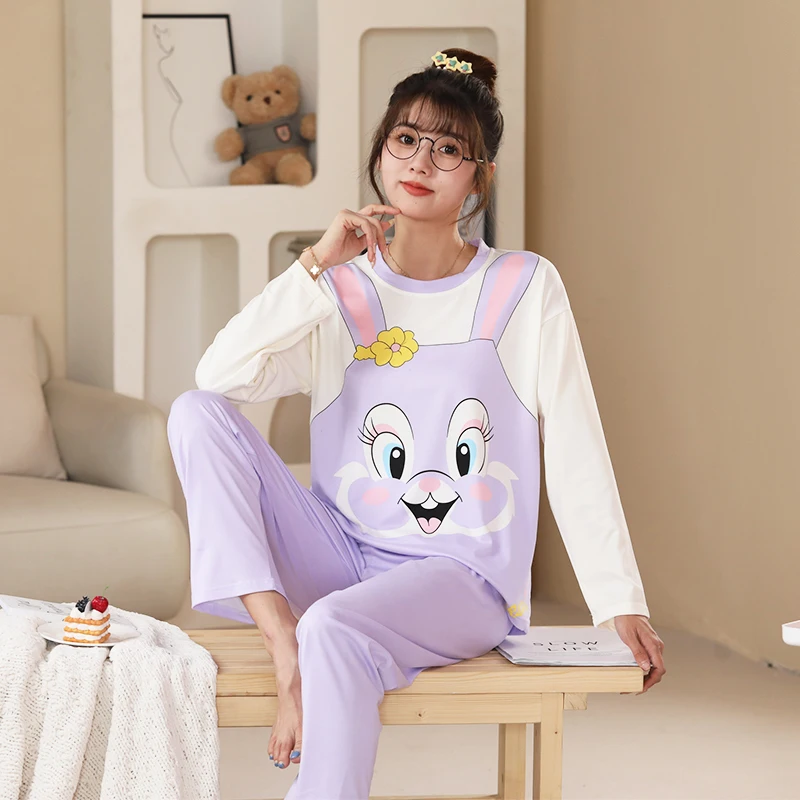 Disney Cartoon Cute Kawaii Rabbit Pajamas Female Winter Autumn Long Sleeve Soft Pajamas Set Ladies Sleepwear Christmas Gift