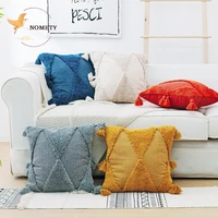 embroidered tufted throw pillowcases indian style geometry handmade tassels cushion covers 5 colors home decor 4545cm