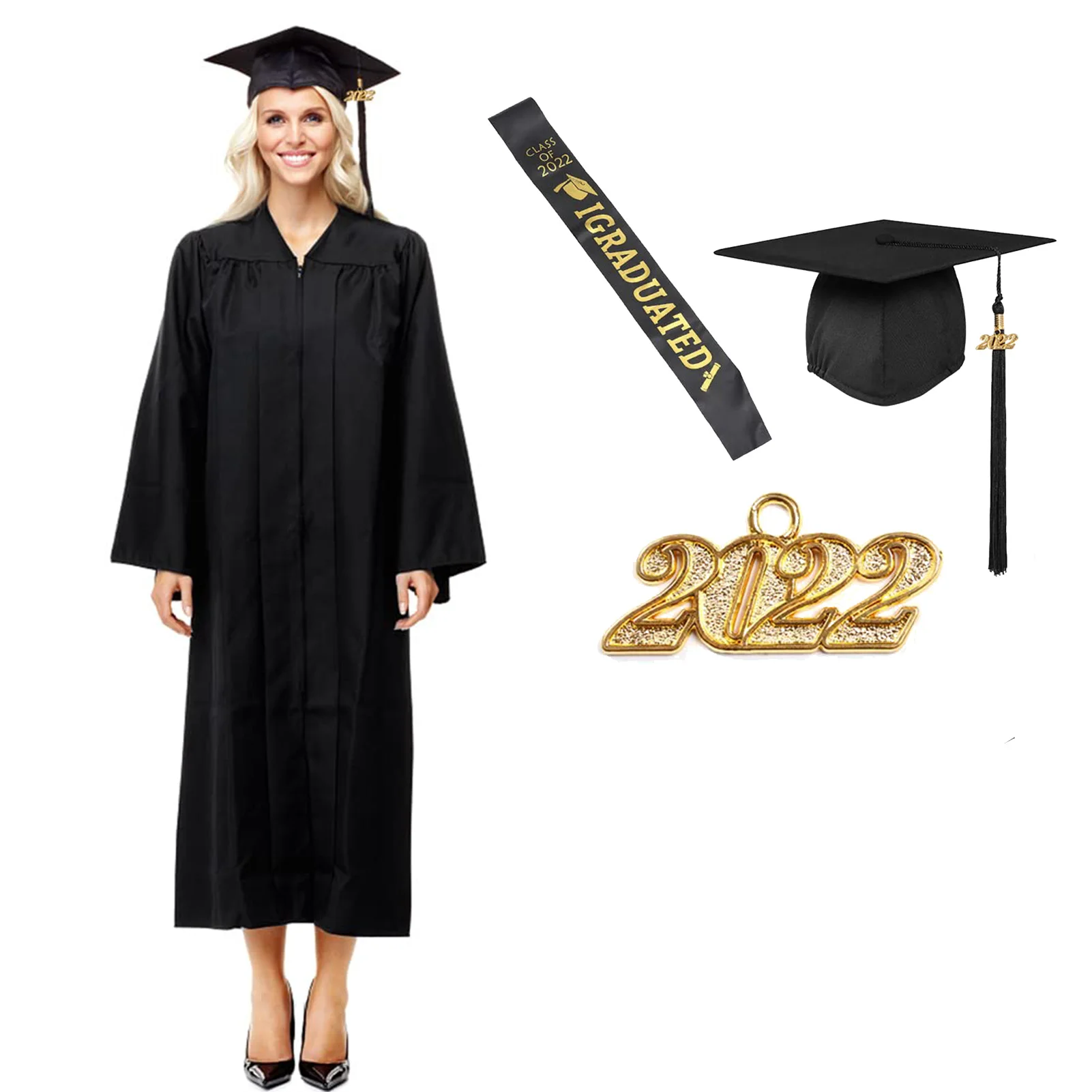 2022 Graduation Gown And Cap With Tassel Unisex Academic Cap And Gown 2022 High School University Graduation Ceremony