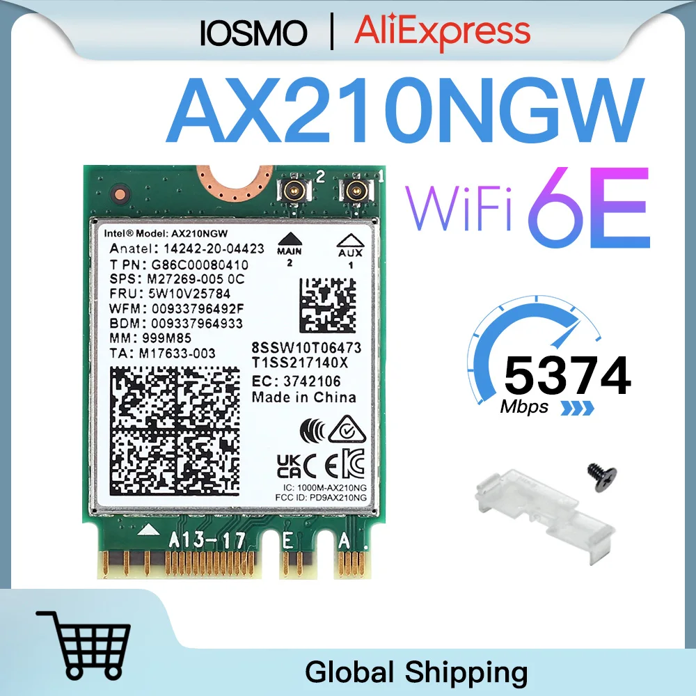 [해외] 인텔 AX210NGW 듀얼 밴드 2.4G  5G  6Ghz  802.11AX  5374Mbps  AX210  블루투스 5.2  무선 M.2 네트워크 어댑터  와이파이 카드