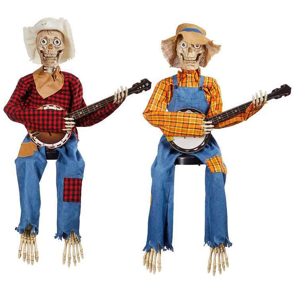 Хэллоуин анимированные скелеты банджо играющие жуткие украшения для декора