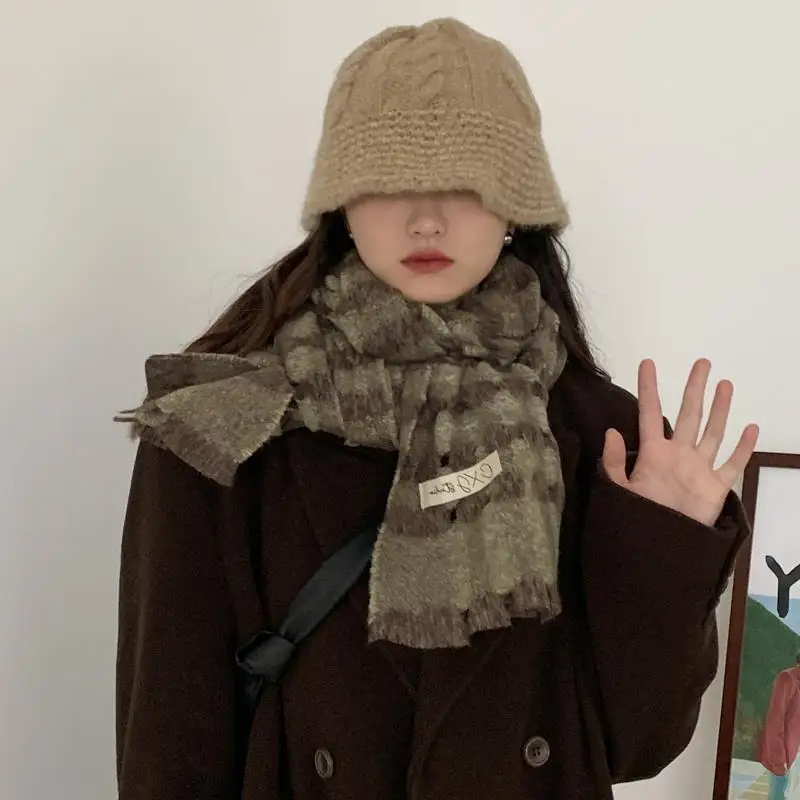 

Шарф из искусственного кашемира, ажурный дизайнерский одеяло, шарф, женский стиль, цветная клетчатая теплая плотная шаль