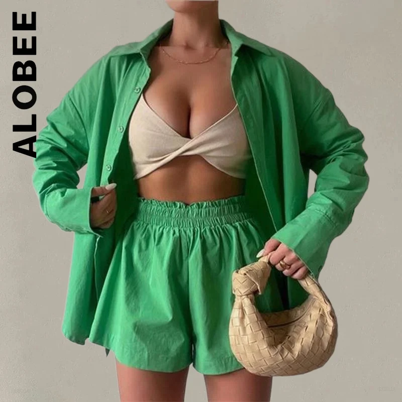 

Alobee Новый женский комплект, женские короткие брюки, элегантные стильные хлопковые комплекты из двух предметов, женский сексуальный костюм, ...