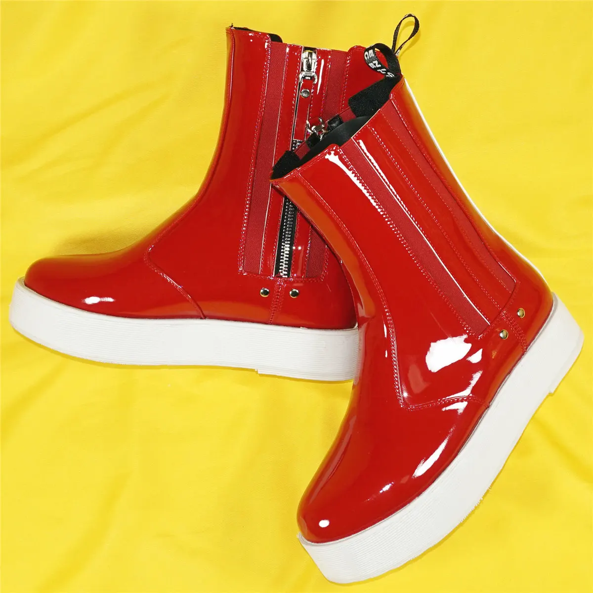 Red Chunky Platform Shoes Women Patent Leather Flat With Party Pumps Female High Top Round Toe Fashion Sneakers Casual Shoes