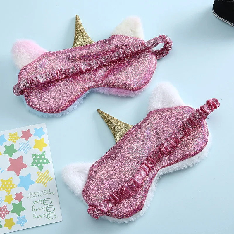 Мягкая Плюшевая маска для сна милые блестящие повязки на глаза с единорогом